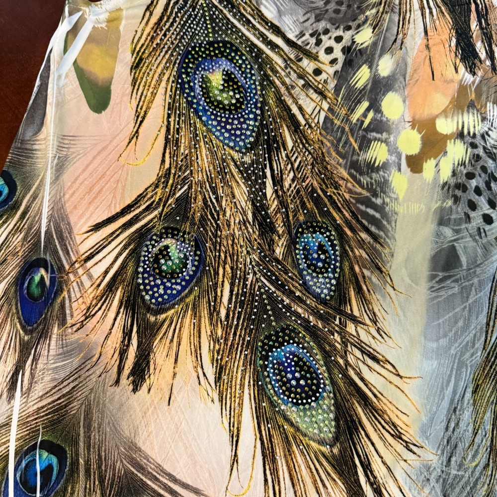 Jostar Sz XL Tan Multicolor Rhinestone‎ Studded Peacock Polyester Spandex Dress - Picture 5 of 8